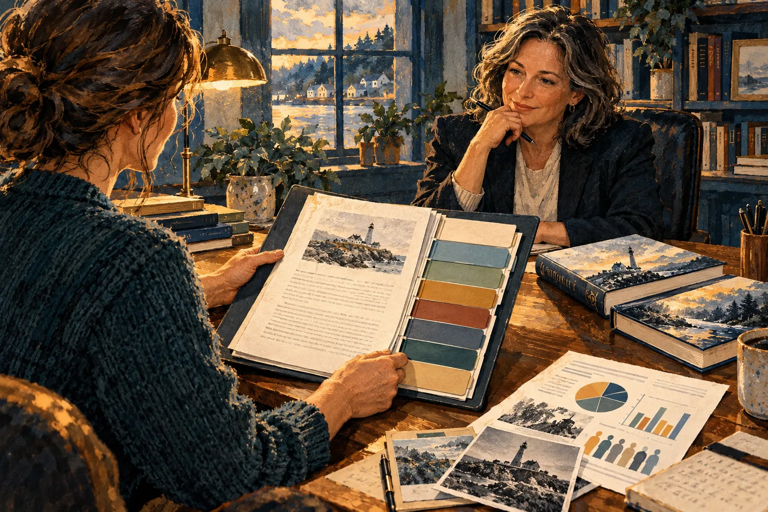 An author presents an eight-section proposal with sample pages, comparable books, and audience research.