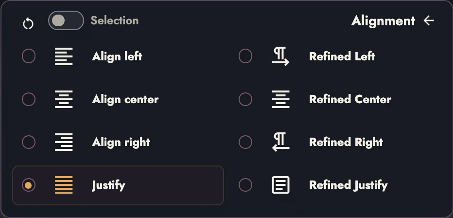 Ordinary and refined paragraph alignment.