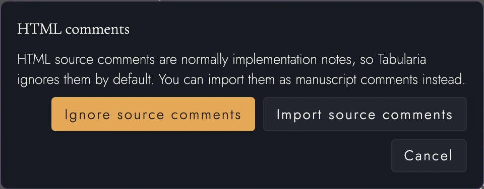 Import notices and choosing how to treat comments.