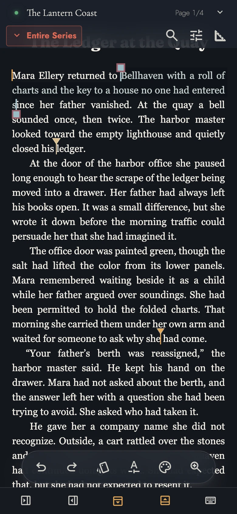 Touch access to a passage Anchor and its note.