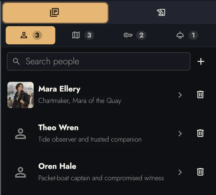 The Sheets library on People, with counts on the four kind icons, Search people, the add button, and three People rows, one with a portrait.