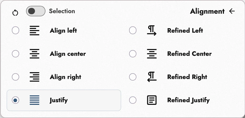 Ordinary and refined paragraph alignment.