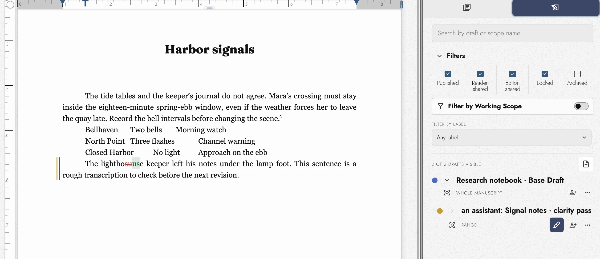Colored Draft rails and revised wording beside the compact Draft inventory.