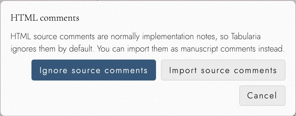 Import notices and choosing how to treat comments.