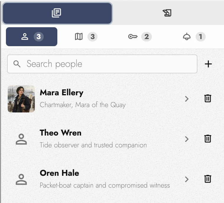 The Sheets library on People, with counts on the four kind icons, Search people, the add button, and three People rows, one with a portrait.